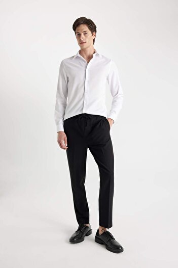 DeFacto Modern Fit Polokragen Popeline Langarm Weißes Hemd R4340AZNS