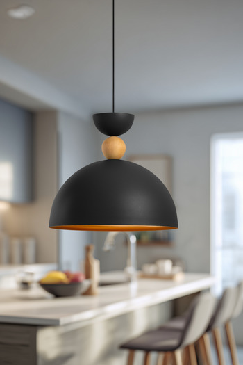AmberLED Celesta Ahşap Boncuk Detaylı Siyah-Gold Sarkıt Aydınlatma Metal Sıvama Ev Ofis Cafe Restoran Avize