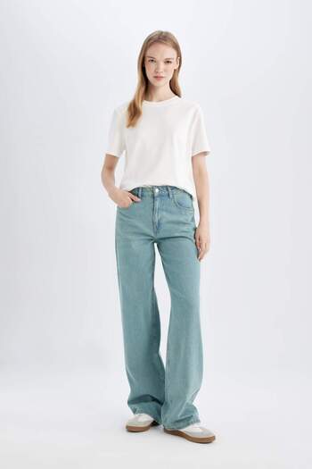 DeFacto Pantaloni drepți, largi, cu talie înaltă, lungi, lavabili, D0848AX24SM