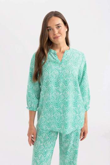 DeFacto Regular Fit Patterned Collar Half Sleeve Shirt C9324Ax24Sm