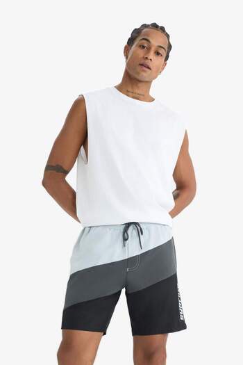 DeFacto Fit Swim Shorts - Regular Fit Printed Sportsman, Denek Texture