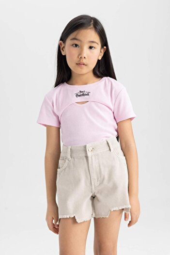 DeFacto Girls' Ribbed Camisole 2-Piece Short Sleeve T-Shirt 24Y 801007397