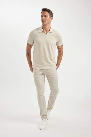 DeFacto Nové základní tričko Regular Fit na zip s krátkým rukávem C5586AX24SM