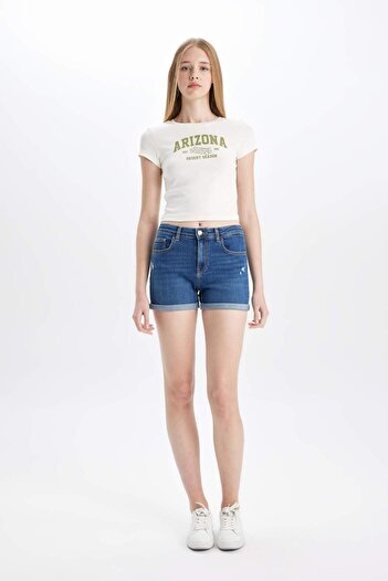 DeFacto Fitted Crew Neck Printed Rib Short Sleeve T-Shirt C9332Ax24Sm