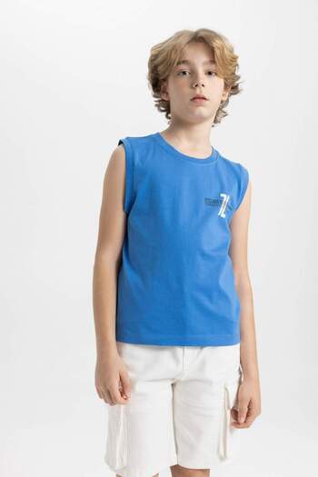 DeFacto Boy's Printed Crew Neck Tank Top - B6161A824HS