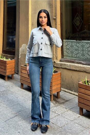 NEW LAVİVA Gray Double Pocket, Buttoned Stamp Jacket