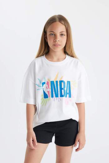 DeFacto Κοντομάνικο μπλουζάκι για κορίτσια NBA Wordmark Oversize με φαρδύ λαιμόκοψη C4831A824SM
