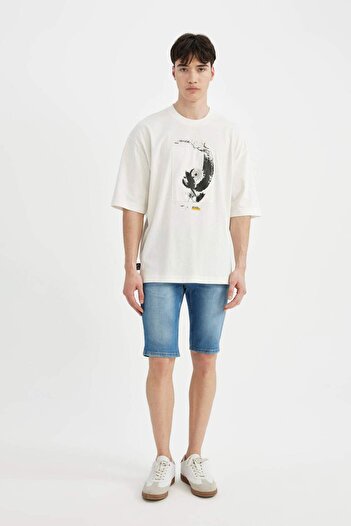 DeFacto Locker geschnittenes, bedrucktes T-Shirt mit Rundhalsausschnitt und kurzen Ärmeln C1869AX24SM