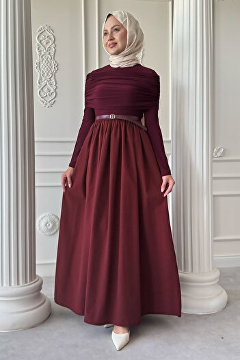 InStyle Drapeli Sandy Cotton Kırmızı Elbise
