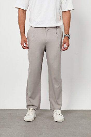 GETMAH Men's Gray Baggy Fit Back Elastic Trousers