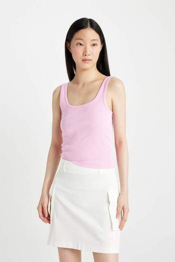 DeFacto Slim Fit Slim Fit Square Neck Ribbed Camisole Undershirt X9420Az24Sp