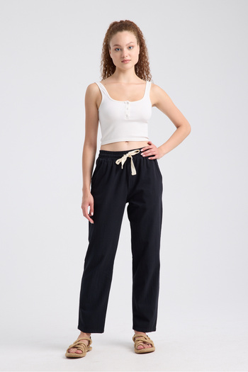 Shooter Sportswear Premium Women's Linen Trousers Black Comfortable Fit with Stitching Detail