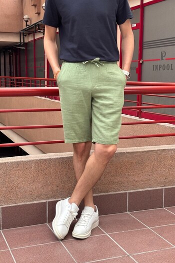 inpool Male, Elastic Waist, Regular Fit, Muslin Weaving, 100% Cotton, Summer Shorts-Bermuda 303