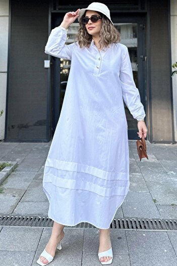 NEW LAVİVA White Layered Fabric High Neck Long Dress - Elastic Balloon Sleeve and Skirt