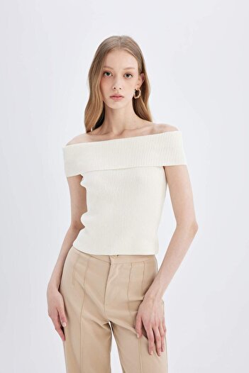 DeFacto Fitted Off Shoulder Ribbed Sweater D2997AX24SM