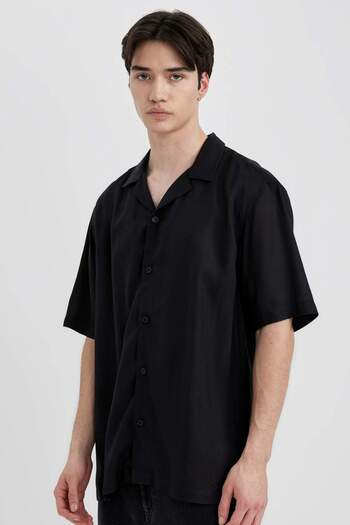 DeFacto Summer Regular Fit Apache Collar Viscose Plain Short Sleeve Shirt C4735Ax24Sm