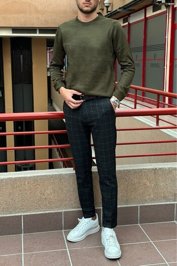 inpool Men's Slim Fit Crew Neck Knitwear Sweater - Wool Acrylic Fiber, Old Money Pltk03