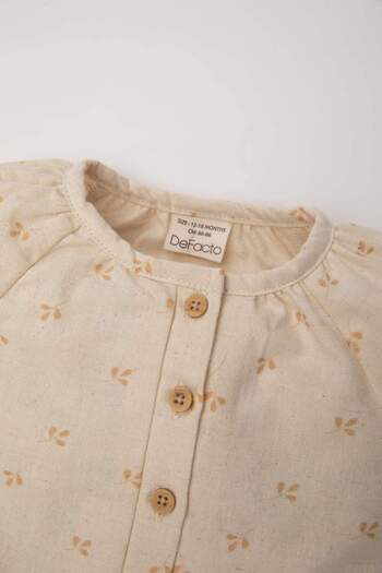 DeFacto Floral Print Linen Jumpsuit for Newborn Baby Girl - Short Sleeve C5095a524sm