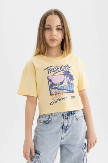 DeFacto Girl's Crew Neck Printed Short Sleeve T-Shirt B5171A824HS