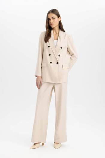 DeFacto High Waist Pocket Viscose Trousers - Wide Loose Leg with Side Stripe Detail