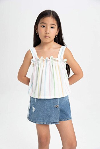 DeFacto Girl's Ruffled Collar Striped Tank Top C5292A824HS