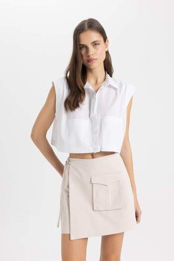 DeFacto High Waist Gabardine Shorts Skirt C6242Ax24Sm