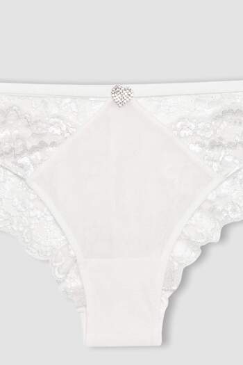 DeFacto Fall in Love Bridal White Lace Brazilian Slip Panties B8718Ax24Sm