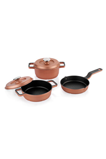 Schafer Retro Cast Mini Döküm Tencere Seti 5 Parça-Rosegold