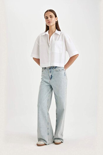 DeFacto Crop Poplin κοντομάνικο πουκάμισο C8744AX24SM