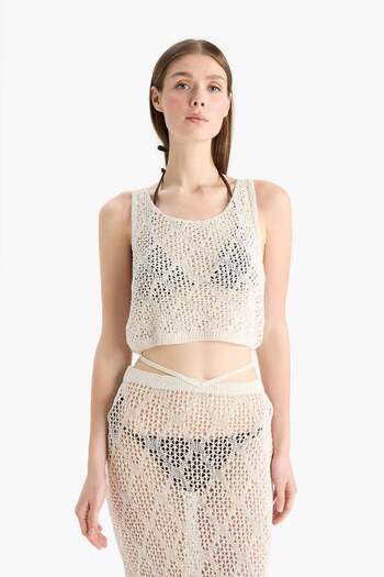 DeFacto Regular Fit Triko Ajurlu Kolsuz Plaj Üstü-Fall in Love B6887AX24SM