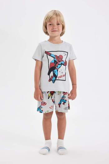 DeFacto Baby Boy Marvel Comics Pajamas Set Combed Cotton Short Sleeve Top Shorts C1502A524Hs