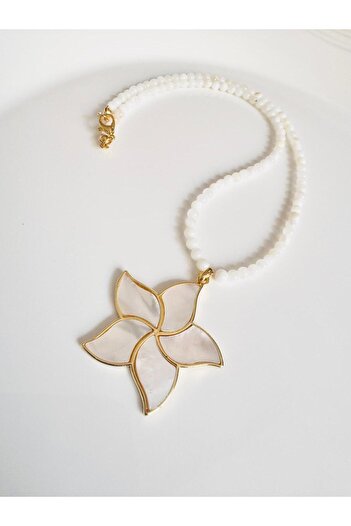 DEVİ fashion Flower Natural Stone Necklace 45 cm