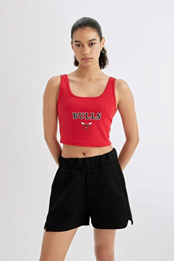 DeFacto DeFactoFit NBA Chicago Bulls Cropped Fit Bisiklet Yaka Ribana Atlet B9960AX24SM
