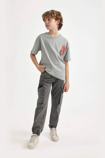 DeFacto Boy's Cargo Pocket Elastic Leg Jogger Jean Trousers C0183A824Sm