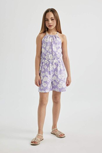 DeFacto Girl's Strap Floral Combed Cotton Short Jumpsuit B4813A824Sm