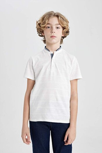 DeFacto Boy's Stand Collar Pique Short Sleeve Polo T-Shirt B7618A824SM