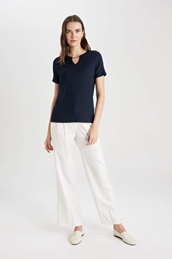 DeFacto Regular Fit Crew Neck Wrap Short Sleeve T-Shirt C1872Ax24Sp