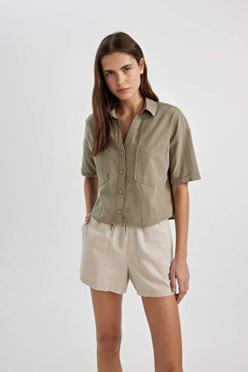 DeFacto Boxy Fit Linen Blend Short Sleeve Shirt V2523Az24Sm
