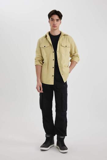 DeFacto Regular Fit Polo Neck Basic Plain Cotton Long Sleeve Shirt B2654Ax24Sp