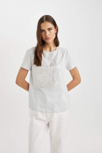 DeFacto Tricou cu mânecă scurtă imprimat cu decolteu rotund C4066AX24SP