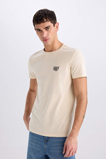 DeFacto %100 Pamuk Slim Fit Dar Kesim Bisiklet Yaka Baskılı Kısa Kollu Tişört C2078AX24SM