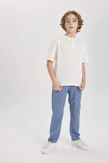 DeFacto Boy's Oversize Wide Fit Judge Collar Short Sleeve T-Shirt B6128A824Sm
