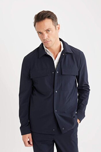 DeFacto Regular Fit Polo Collar Snap Closure Pocket Technical Shirt Jacket B7396Ax24Sp