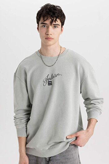 DeFacto Φούτερ Comfort Regular Fit Άνετη εφαρμογή Crew Neck με στάμπα C1663AX24SP