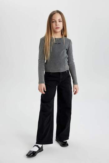 DeFacto Girls' Crew Neck Ribbed Camisole Long Sleeve T-Shirt C0247A824Sp