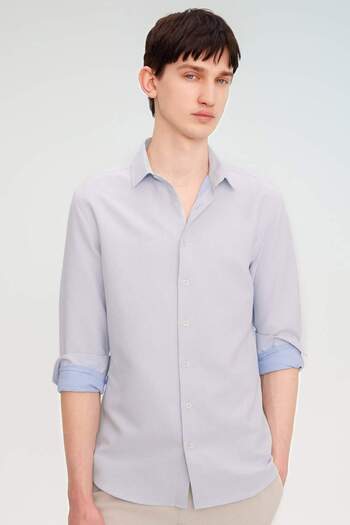DeFacto Slim Fit Slim Fit Polo Collar Honeycomb με υφή μακρυμάνικο πουκάμισο B6476AX24SP