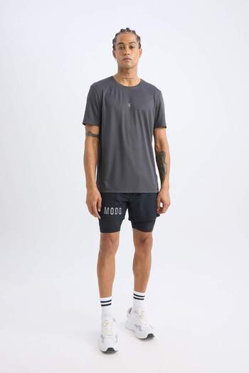DeFacto DeFactoFit Slim Fit Slim Fit Crew Neck με εμπριμέ αθλητικό κοντομάνικο μπλουζάκι X6142AZ24SP