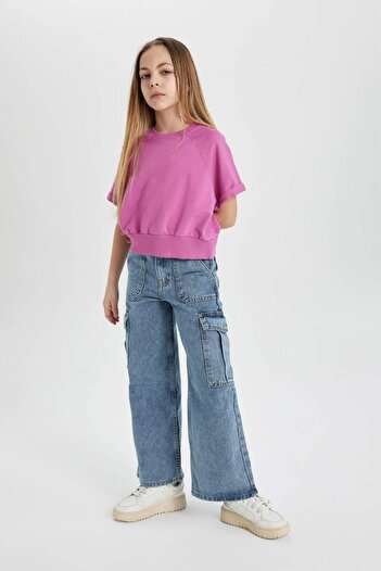 DeFacto Kız Çocuk Kargo Fit Geniş Paça Jean Pantolon B4950A824SP