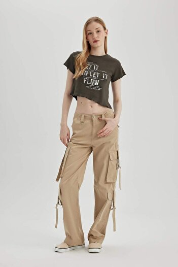 DeFacto Coool Wide Leg Geniş Paça Pantolon Gabardin Kumaş Kargo Cepli Basic Düz B5690AX24SP