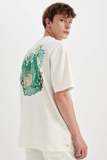 DeFacto Comfort Regular Fit Comfortable Fit Crew Neck Back Printed Short Sleeve T-Shirt B8488Ax24Sm